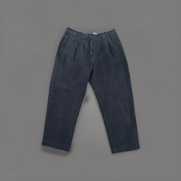 Toast grey striped linen relaxed style barrel trousers Japanese - Picture 1 of 7